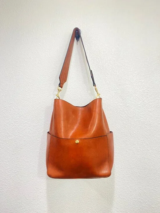 Minimalist Brown Vegan Leather Hobo Bag | Multi-Pocket Slouchy Shoulder Bag - Picture 2 of 10